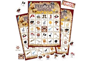 Shappy 35 Pcs Pirate Party Bingo Cards 24 Players Pirate Ship Adventures Bingo Games Skull Treasure Map Navigation Themed Favors for Halloween Carnival Birthday Baby Shower Games Group Activities