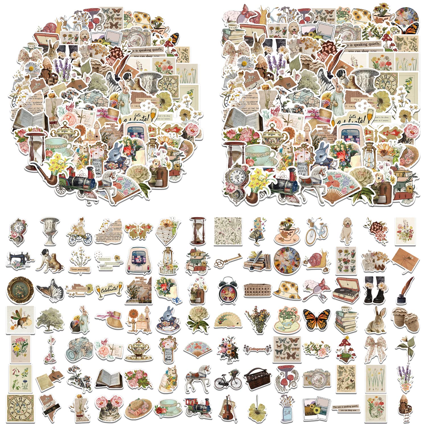 BEIIEB 100 Pcs Vintage Scrapbook Stickers, Aesthetic Art Deco Stickers, Waterproof and Sunproof Durable for Water Bottles, Diaries, Skateboards, Scrapbooks, Photo Albums, DIY Crafts