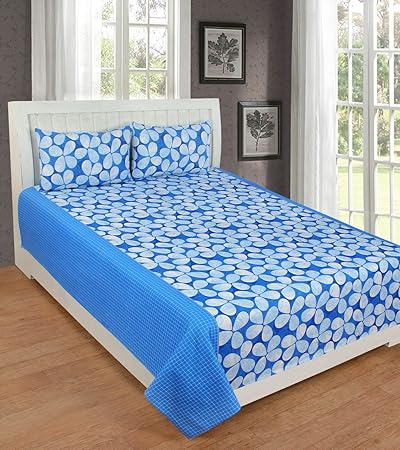 Reliable Trends Blue Self Floral Queen Size Elastic Fitted Bedsheets