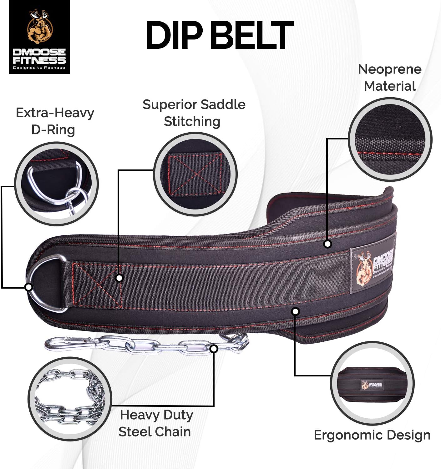 DMoose Dipping Belt with Chain For Pull Ups, Training, Weightlifting
