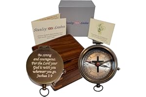 STANLEY LONDON Personalized Engraved Compass Gift for Baptism, Confirmation | Proverbs 3:5-6 Trust in The Lord | Joshua 1:9 Be Strong and Courageous | Gift Box and Greeting Card Included