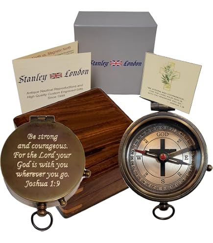 God Is My Guide Kompass Aus Messing – Mit Bibelvers, Display-Box & Kette, Religiöses Geschenk Für Taufe, Konfirmation, Hochzeit