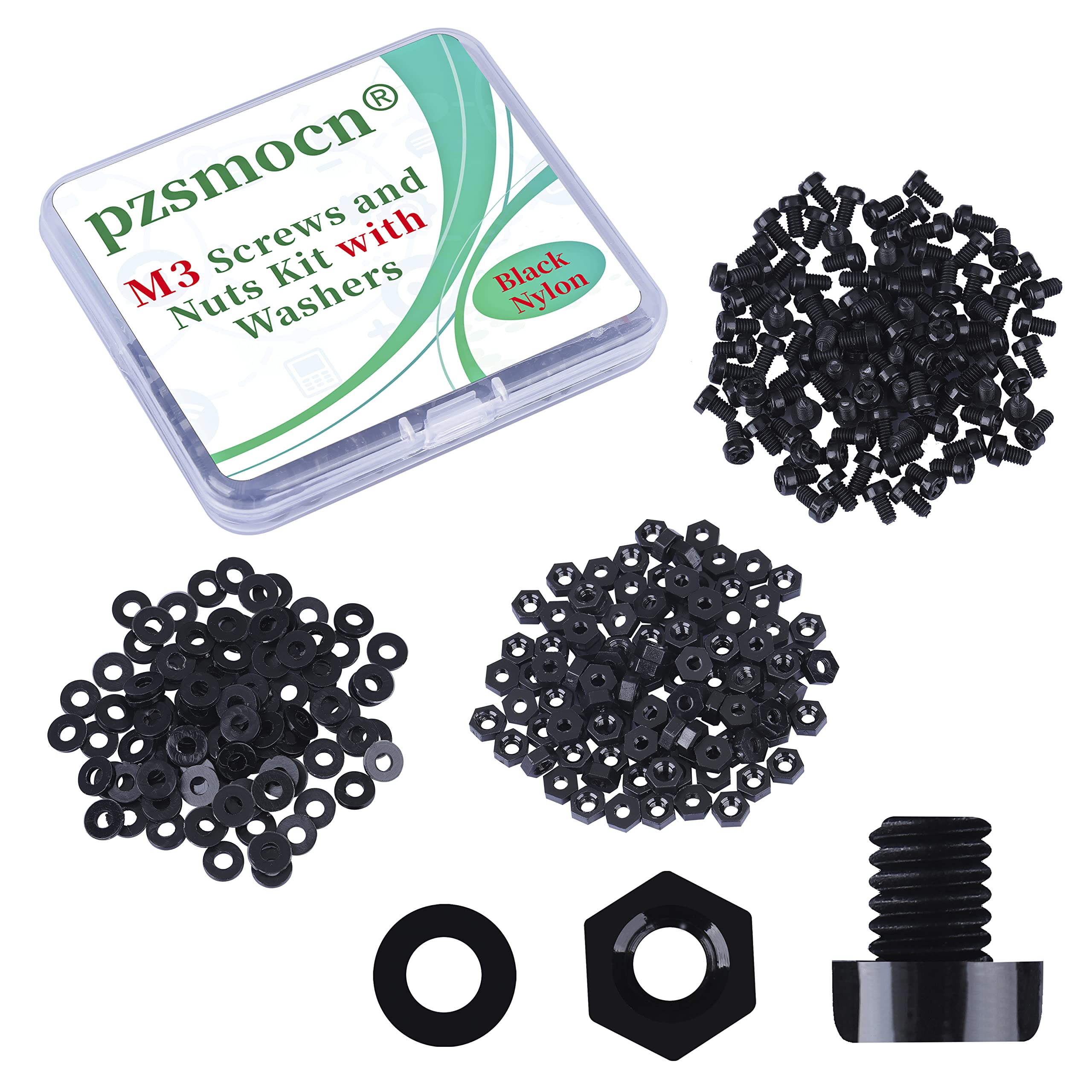 Pzsmocn 300 Pieces/100 Sets M3*4 mm Plastic Black