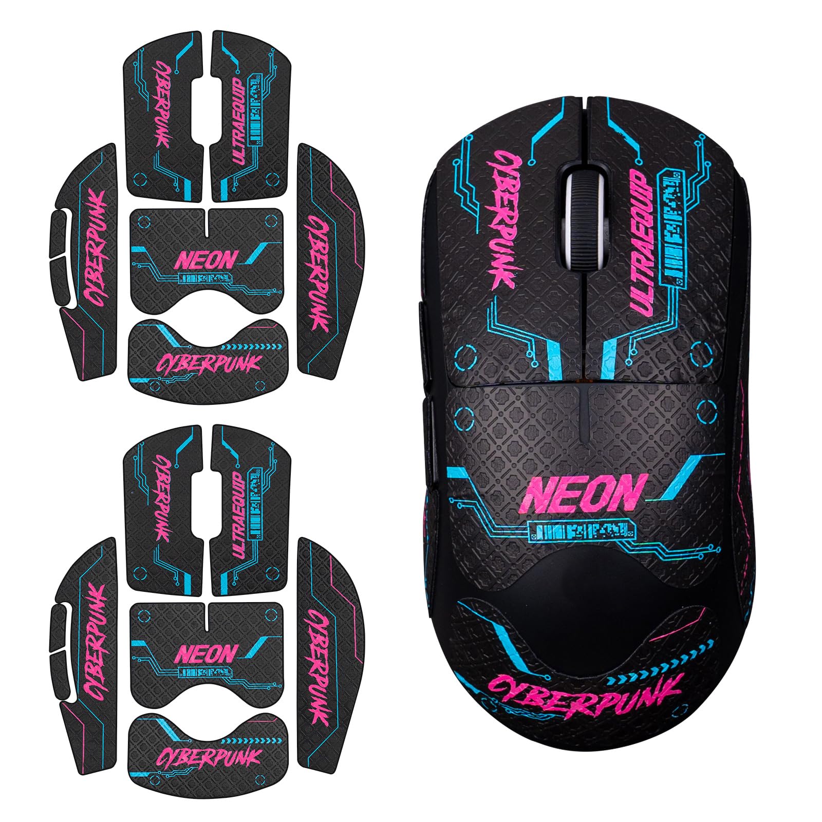 ULTRAEQUIP 2-in-1 Mouse Grip Tape Anti Slip Skin for G PRO X Superlight/Superlight 2/ SE Gaming Mice, Pre-Cut, Self-Adhesive, Sweat-Resistant, Professional Competitive Upgrade Kit (Cyber-Neon)