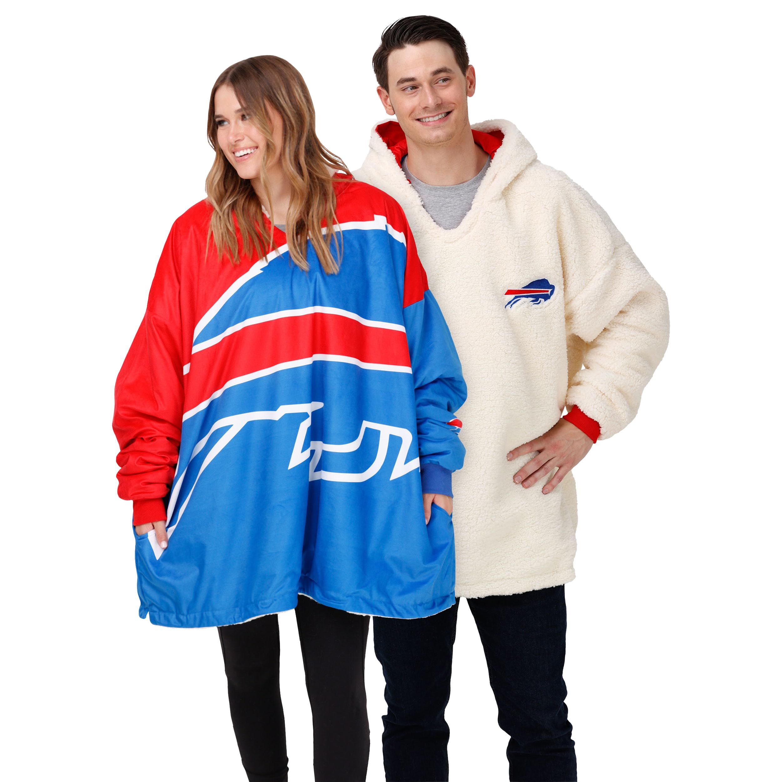 FOCO NFL Buffalo Bills Unisex Reversible Sweatshirt Colorblock Oversized Sherpa Hoodie Hoodeez, One Size (HDONFSMURBUSQVC) Image