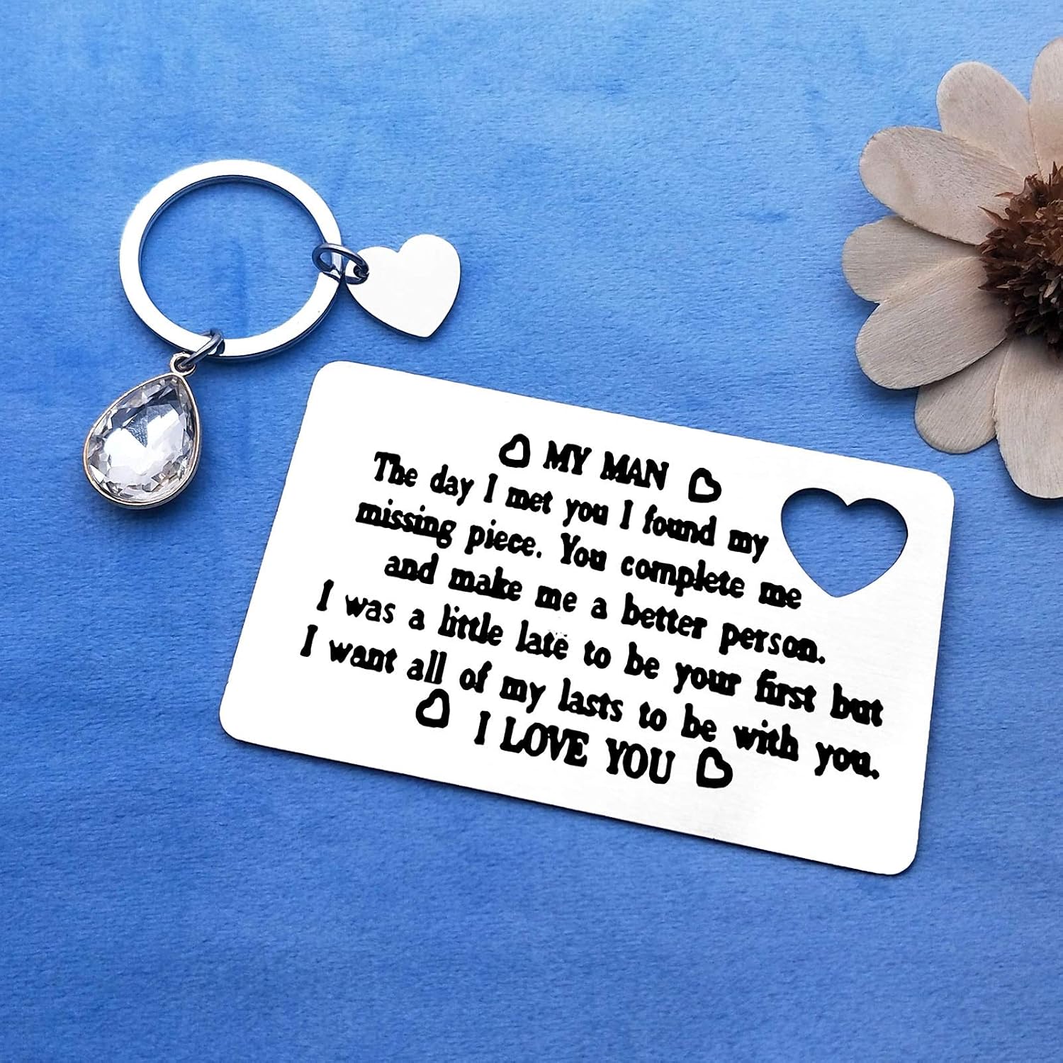 Dabihu Engraved Wallet Insert Card for Husband Couple Gifts To My Man Card Keyring Husband Gifts from Wife I Love You Gift for Boyfriend Christmas Anniversary Birthday Present for Men Valentines Gift - Image 5