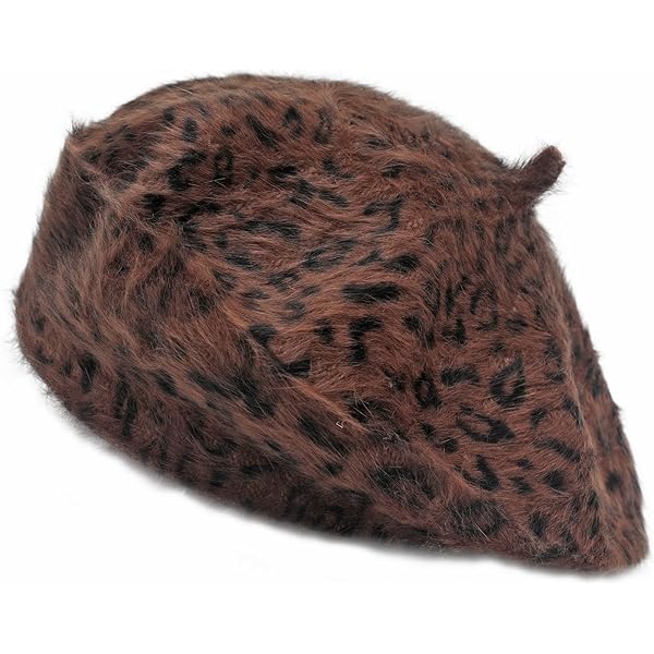 Fluffy Leopard Print Beret Hat Trendy Cheetah Pattern French Hats