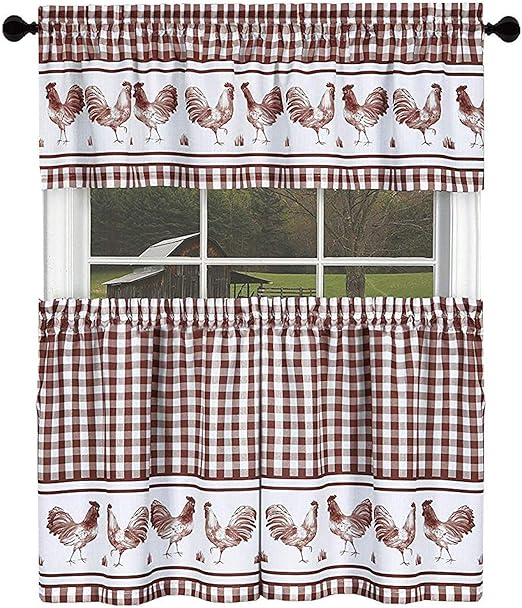 Amazon Com Goodgram Country Home Plaid Rooster Kitchen Curtain