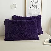 XeGe Faux Fur Fluffy Pillow Cases, Plush Shaggy Ultra Soft Furry Pillow Shams, Crystal Velvet Fuzzy Pillow Covers, Decorative Pillowcases for Bed Couch Sofa Zipper Closure, Set of 2 (King, Purple)