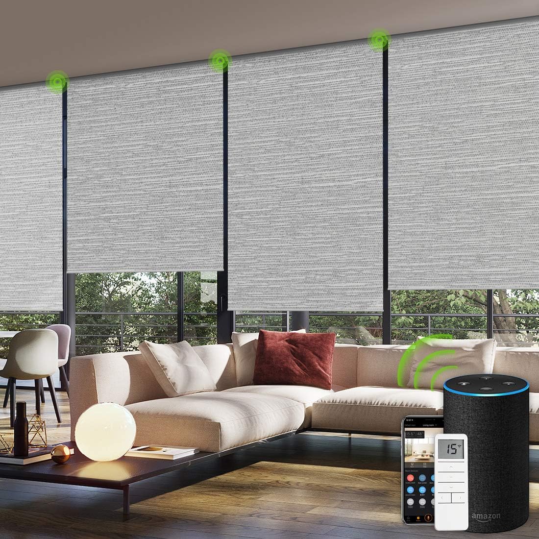Yoolax Motorized Blinds Remote Control Auto Blinds Blackout Motorized Roller Shade with Valance Customized (Foggy Grey)