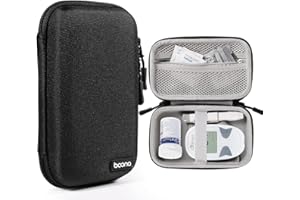SEQOIYIA Diabetes Travel Case EVA Hard Shell Diabetic Supplies Bag Organizer for Blood Sugar Testing Kit, Glucose Monitor Kit with Meter, Glucose Test Strips, Lancets, Lancing Device, Alcohol Wipe (Black)
