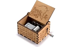 Huntmic Wooden Beauty and The Beast Music Box, Hand Crank Classic Antique Carved Wood Musical Boxes Birthday Gift for Kids Children