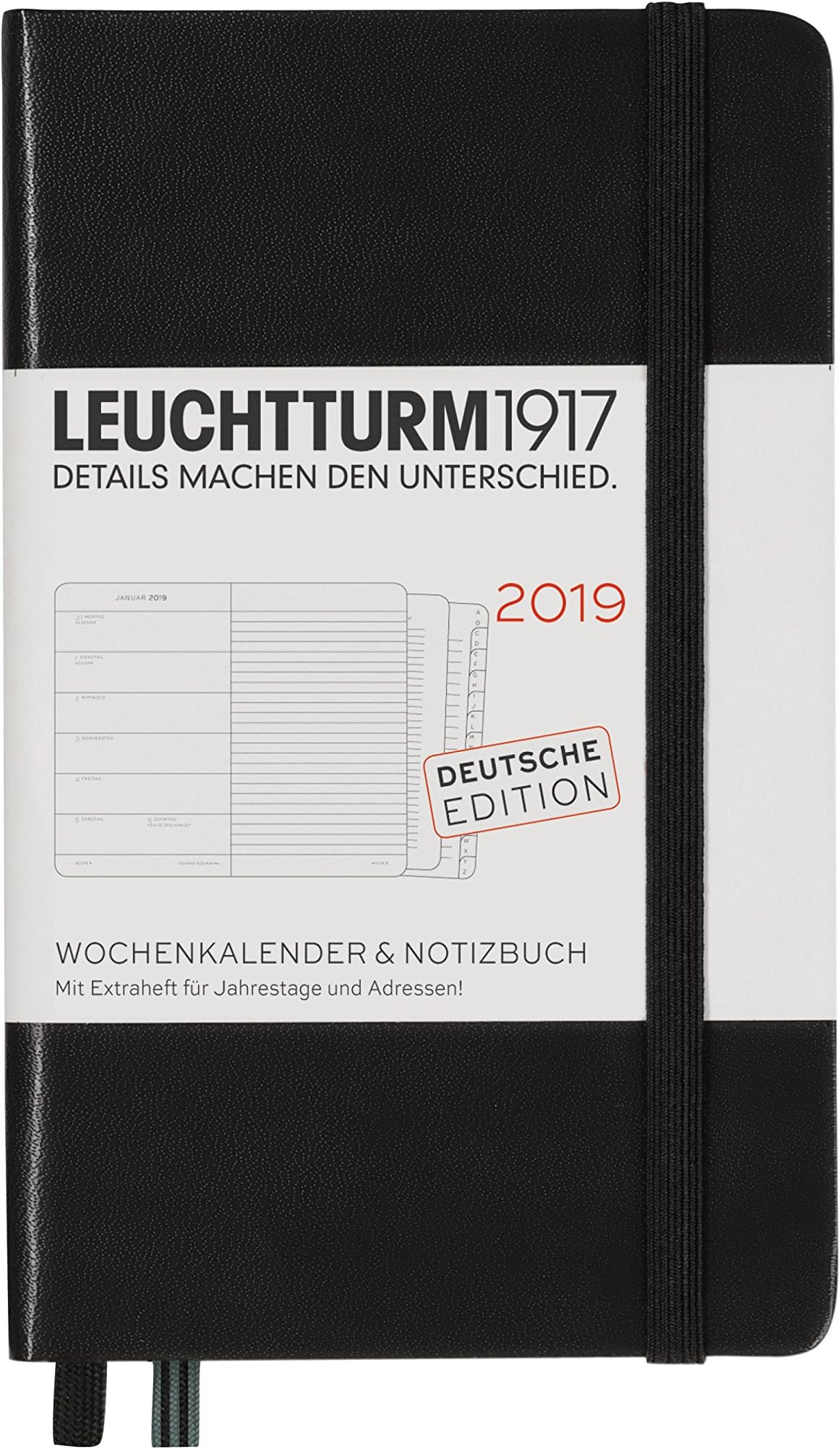 Leuchtturm1917 357709 Weekly Calendar and Notebook 2019 German Pocket (A6) – Black