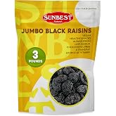 Sunbest Natural Jumbo Black Raisins, 3 lbs &ndash; Naturally Sweet Dried Fruit &ndash; California Dried Grapes for Trail Mix, Salads &amp; Snacking &ndash; Non-GMO, Vegan &amp; Kosher (48 oz)
