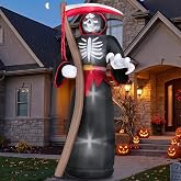 8FT Halloween Inflatable Grim Reaper LED Outdoor Yard Lawn Blow Up Decor | Weather Resistant Easy Setup for Halloween Blowups Built-in LED Lights, Party Decorations,Giant Haunted House Decor