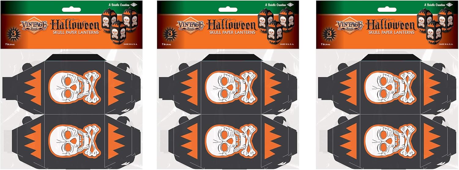 Amazon Com Beistle 00437 Vintage Halloween Skull Paper Lanterns 9