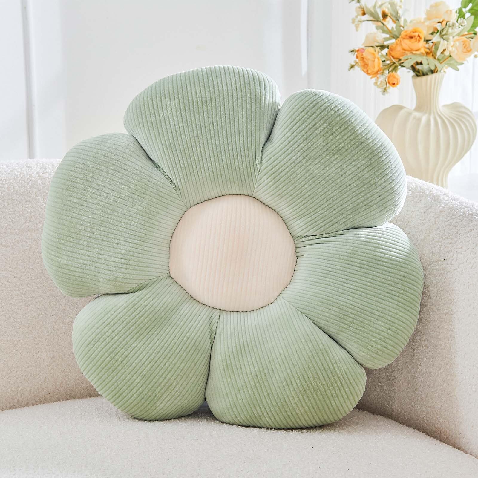 Kcvvcr Sage Green Flower Pillow, 17.7" Cute Flower Shaped Floor Pillow, Aesthetic Floral Plush Daisy Decorative Throw Pillows for Bed Sofa Couch