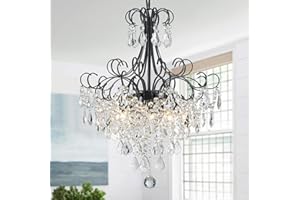 WUZUPS Crystal Chandelier 5-Light Pendant Ceiling Light Modern Lighting Fixture for Dining Room Hallway Bedroom Kitchen Bathroom, H 22.4" x W 18.3", E12 Base, Black