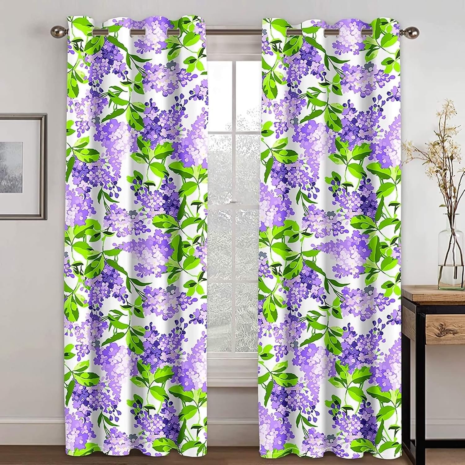 KnSam Set of 2 Modern Window Blackout Curtains, Wisteria Flower Print