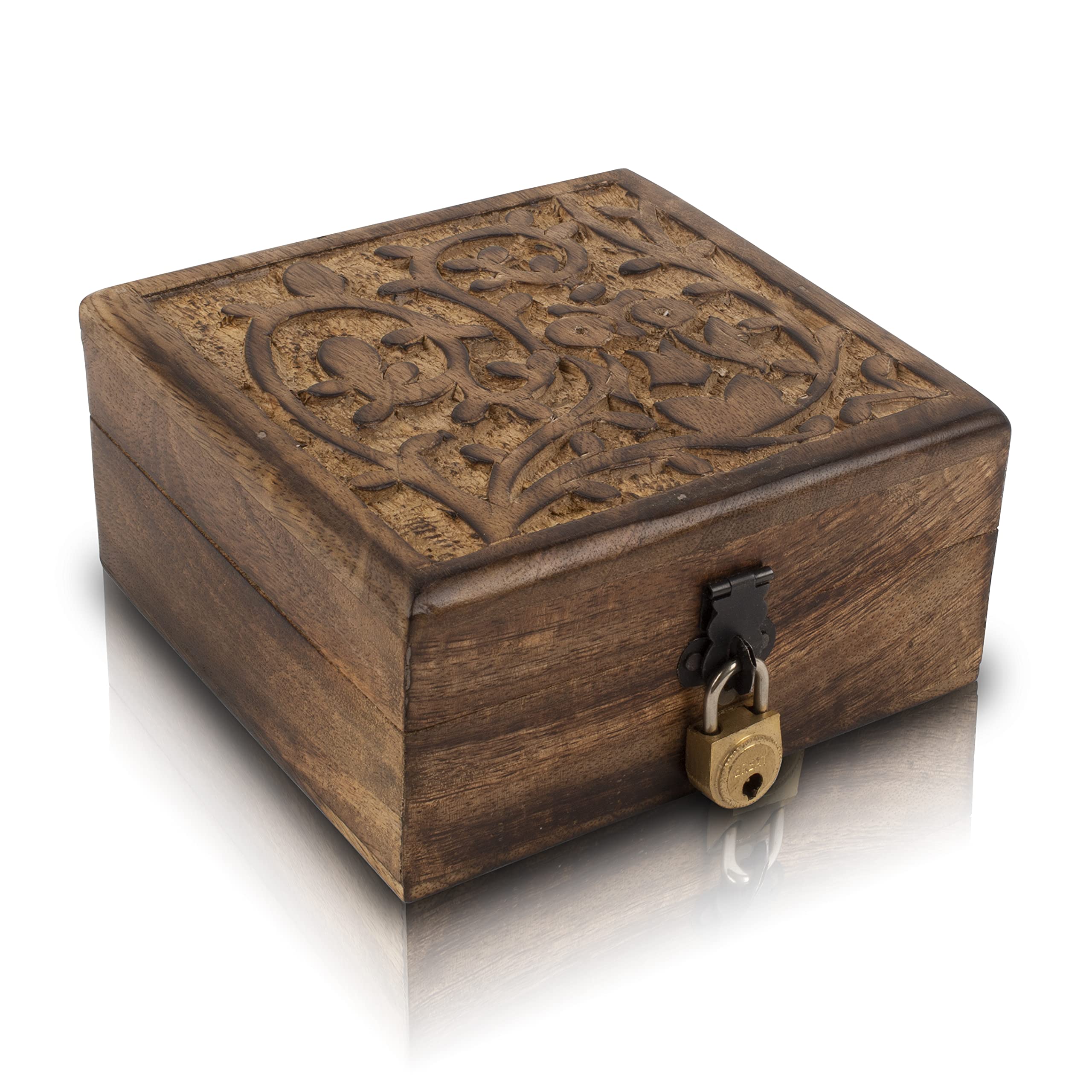 Birthday Gift Handmade Decorative Wooden Jewelry Keepsake Box Owl Carving Jewelry Organizer Treasure Chest Trinket Holder Watch Storage Lock Box 12 x 12 cms Housewarming Gift Ideas Men Women