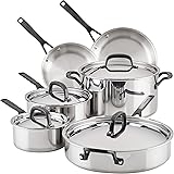 KitchenAid 5-Ply Clad Stainless Steel Cookware Pots and Pans Set, 10 Piece, Polished Stainless