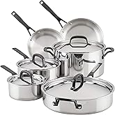 KitchenAid Stainless Steel Cookware Induction Pots and Pans Set, 10-Piece | polished steel, versatility, 5 ply stainless steel cookware set, oven safe to 500&Acirc;&deg;F, cooking pots and pans set, pot and pans