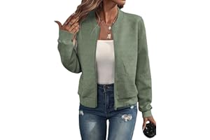 EVALESS Womens Bomber Jacket Coat Casual Stand Collar Zip Up Lightweight Fall Fashion Jackets Outfits with Pockets