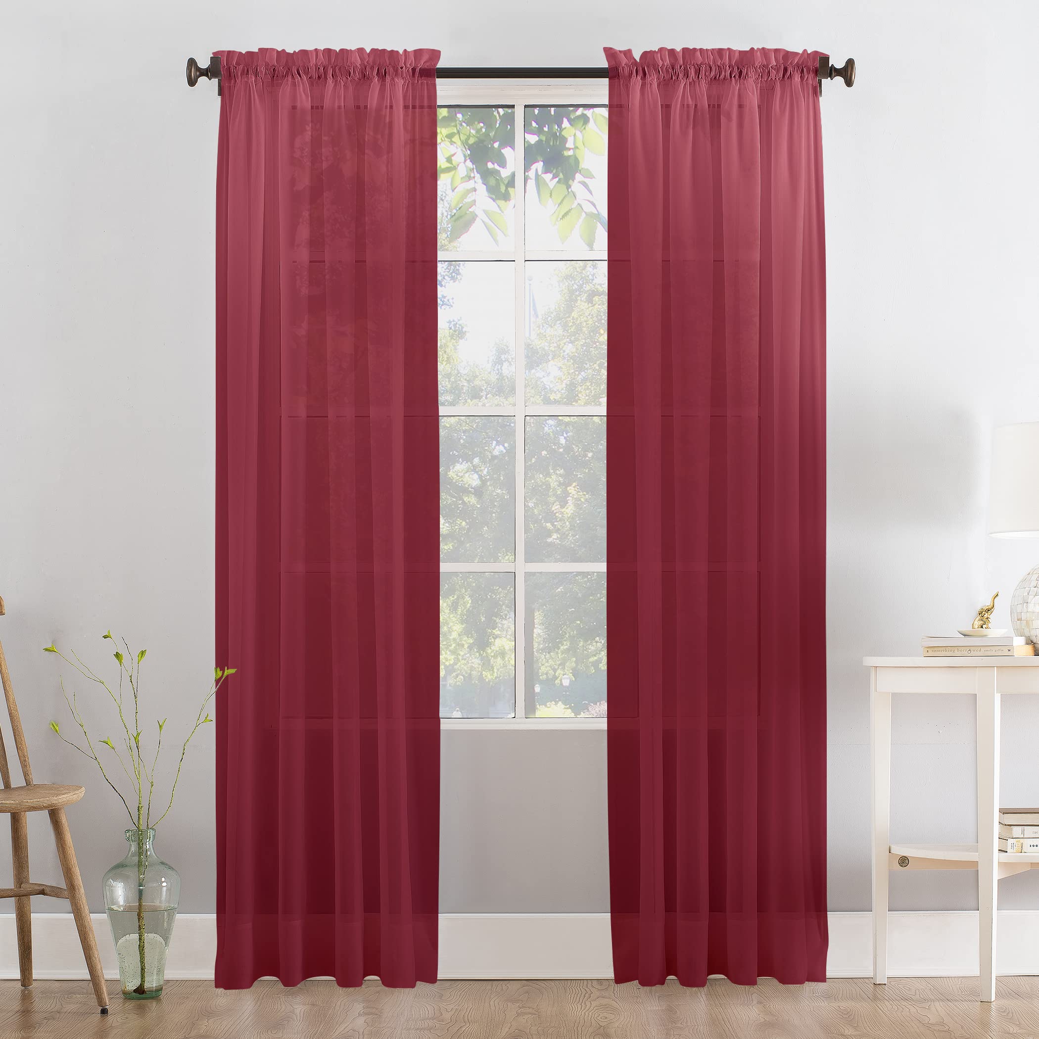 Megachest a pair of slot top voile curtains (Burgandy, 56" wideX90 drop 2 Panels)