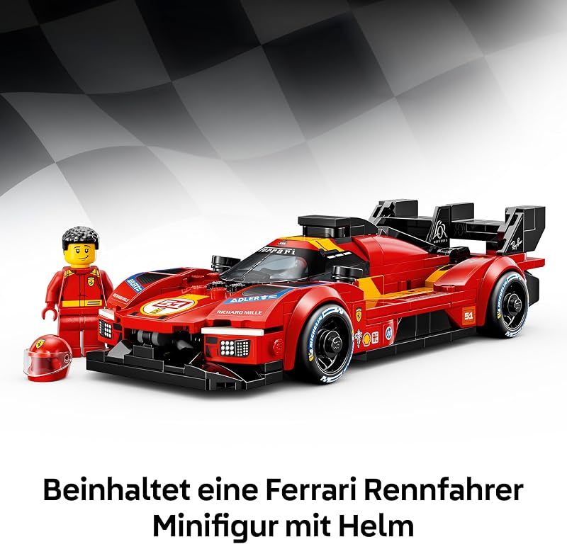Speed Champions Ferrari 499P - Rennwagen Spielzeug - Mint Modellbau mit Fahrer Minifigur zum Sammeln - Motorsport Geschenk für Jungen ab 9 Jahren und Fans - 77261 — Foto 5 von 8
