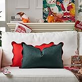 Mayler Yee Christmas Throw Pillow Covers | Decorative Pillow, Fabric Feels a Little Stiff | Scalloped Sytle for Living Room (One Red and One Green Pillow Covers, 12x20 Inch)