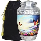 M MEILINXU Urns for Human Ashes Adult Female & Male, Cremation Urn for Ashes for Women & Man, Funeral Decorative Cremation Container, Burial Urn with Butterflies, Flower & Butterfly - Large Full Size