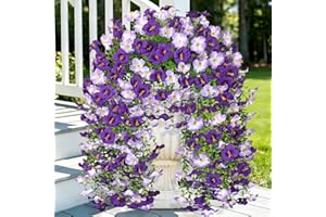Dremisland 2PCS Artificial Hanging Flowers for Outdoors, Faux Silk Petunias Flower UV Resistant Hanging Fake Plants Realistic