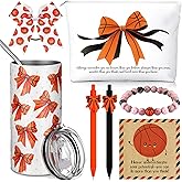 Patelai 7 Pcs Basketball Gifts for Girls Basketball Favor Include 14 oz Stainless Steel Cup Makeup Bag Bracelet Hair Scrunchies Ballpoint Pen with Inspirational Card for Senior Nights Player