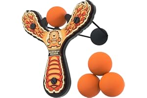 Mighty Fun! - Mischief Maker® Wooden Slingshot - Lil’ Monster Series - Real Wood Slingshot for Kids, 4 Soft Foam Balls and Storage Bag - Ages 4+ (Orange)