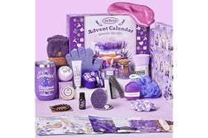 EXUN Advent Calendar 2025 Adult Women -24 Days of Christmas Advent Calendar for Mom, Wife, Girlfriend, Sister, Her - Lavender Spa Gifts Basket Set Includes Coffee Mugs, Scented Candle, Bath Salt, Soap