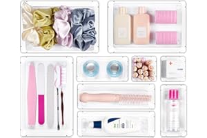 Vtopmart 9 Pcs Drawer Organizer Set, 4 Size Bathroom Clear Plastic Drawer Organizer Storage Bins, Acrylic Vanity Organization