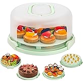 NPLUX Green Cake Containers with Lids Round Plastic Cupcake Holders 4-in-1 Multipurpose Cake Carrier Holder for 11 Inch Cake Pies Cupcake Eggs Fruit or Snack Transport