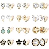THUNARAZ Comfortable Clip on Earrings for Women Sparklrd Crystal Clip Earrings CZ Cute Butterfly Flower Pearl Clip on Earrings Non Piercing Jewelry