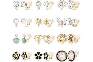 THUNARAZ Comfortable Clip on Earrings for Women Sparklrd Crystal Clip Earrings CZ Cute Butterfly Flower Pearl Clip on Stud Earrings Non Piercing Jewelry