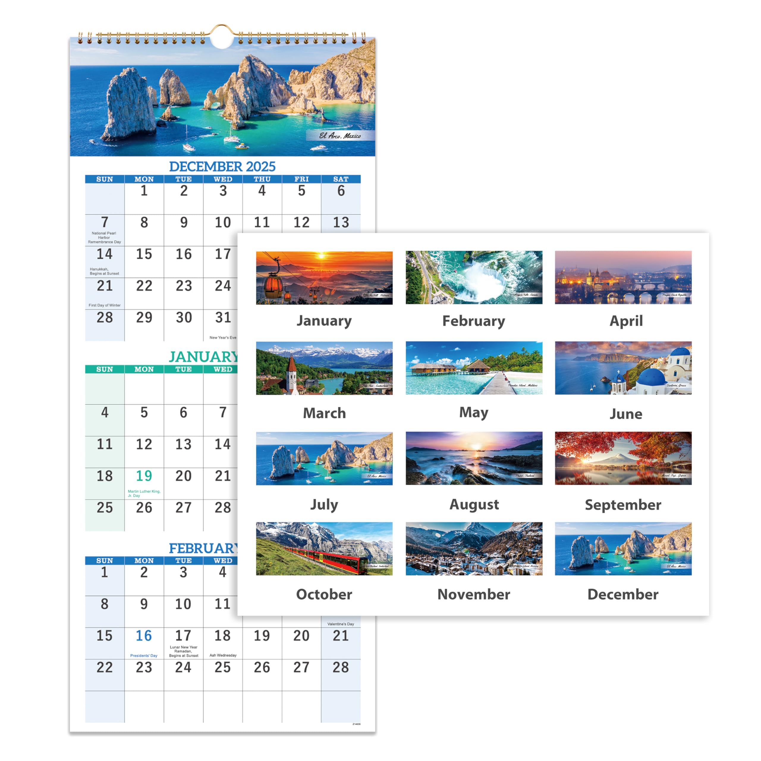 Photo 1 of 2026 Calendar - Dec. 2025 - Jan. 2027, 3 Month Calendar Vertical Display, Wall Calendar 2026, 11" x 26"(when opened)