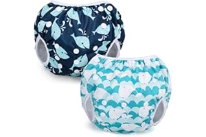Teamoy Reusable Swim Diapers, 2 Pcs Pack Washable Swimming Diapers for Baby Boys & Girls, Ideal for Swimming Lessons/Holiday