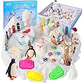 FIIOEOY Snow Sensory Bin, Play Sand Kit for Kids with Sensory Sand Toys, Polar Animal Figurines, Winter Village Playset Beach