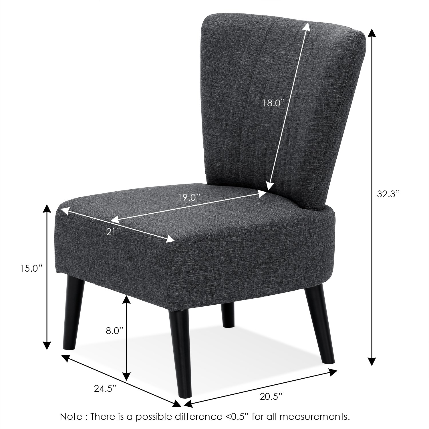 Furinno Euro Modern Armless Fabric Accent Chair, Dark Grey LAVORIST