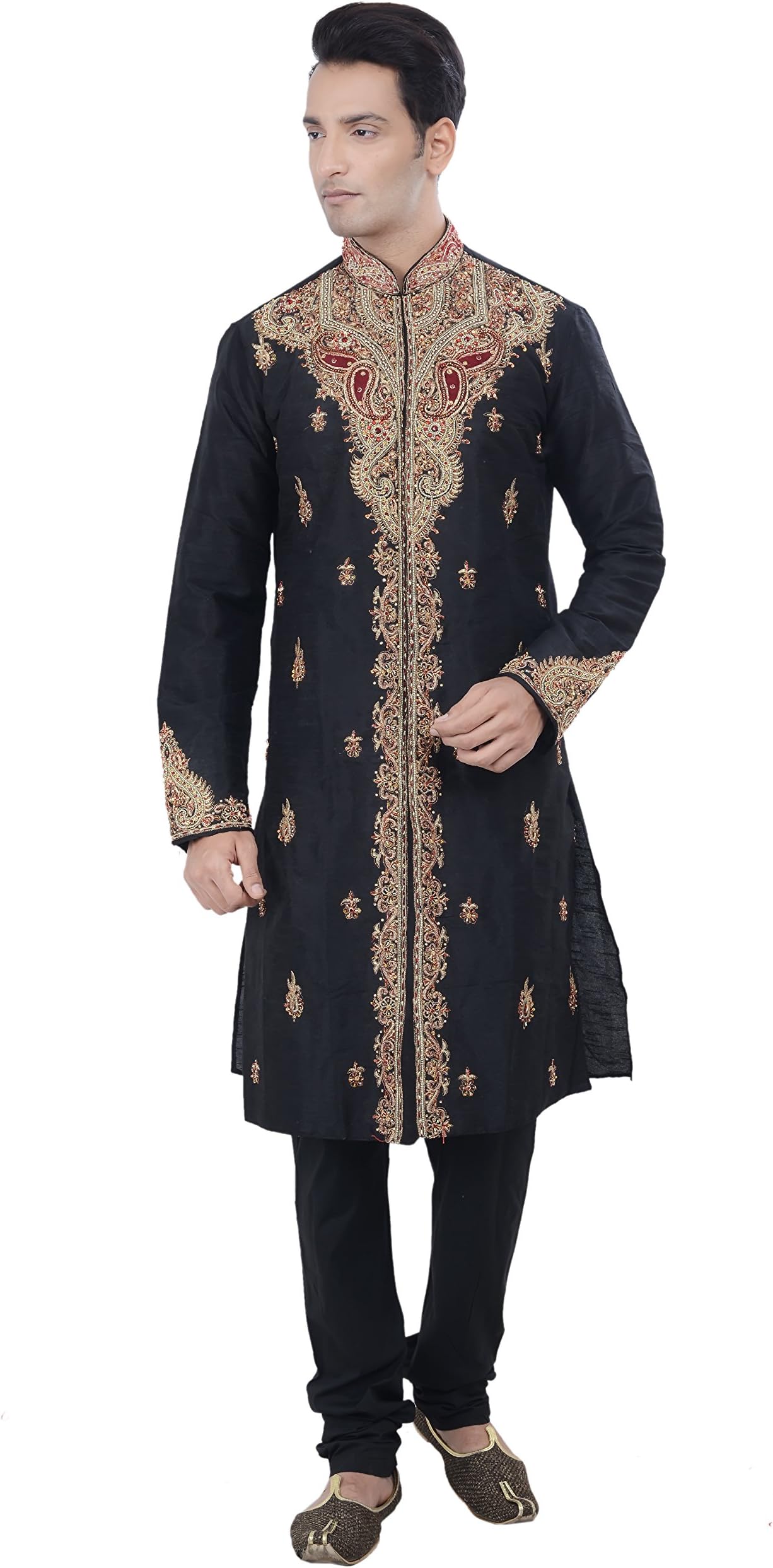 Rajwada Ethnic Indian Designer Black Kurta Sherwani for Men 2pc Suit