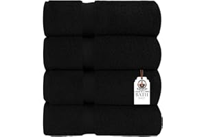 HERCULEAN Bath Sheet 30 x 60 Pack of 4 | 450 GSM Quick Dry and Highly Absorbent | 100% Cotton Terry Towels for Bathroom - Perfect for Shower - Pool and Spa - Luxury Soft Towels - Black