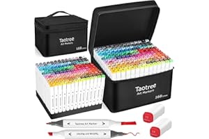 Taotree Alcohol Markers 168 Colors with Case & Holders, Dual Tips Art Coloring Markers Pens, Chisel & Fine Sketch Pens Art Supplies for Artist Kids Adult Coloring Books Drawing, Painting, Sketching