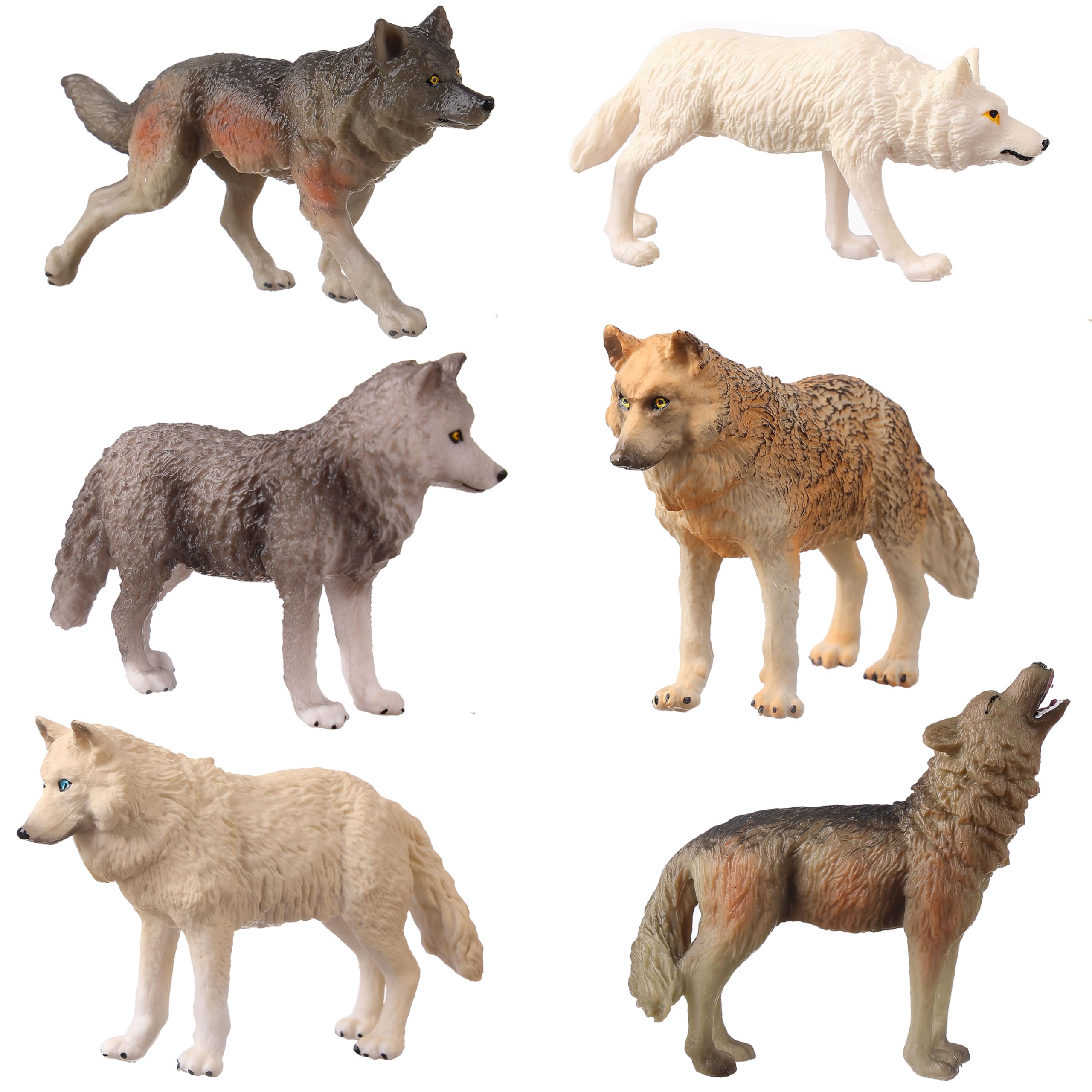 JOKFEICE Wolf Figurines, 6pcs Realistic Animal Figures for Christmas Decoration, Early Educational Toys, Birthday Party Cake Topper Gift for Kids