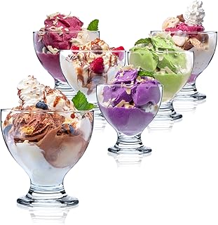 KADAX Eisbecher, Eisschale aus hochwertigem Glas, Dessertschale für Eiscreme, Desserts, Obst, Vorspeise, Cocktails, Dessertglas, Eisglas, Eiscremeglas, transparent (6, 450 ml)