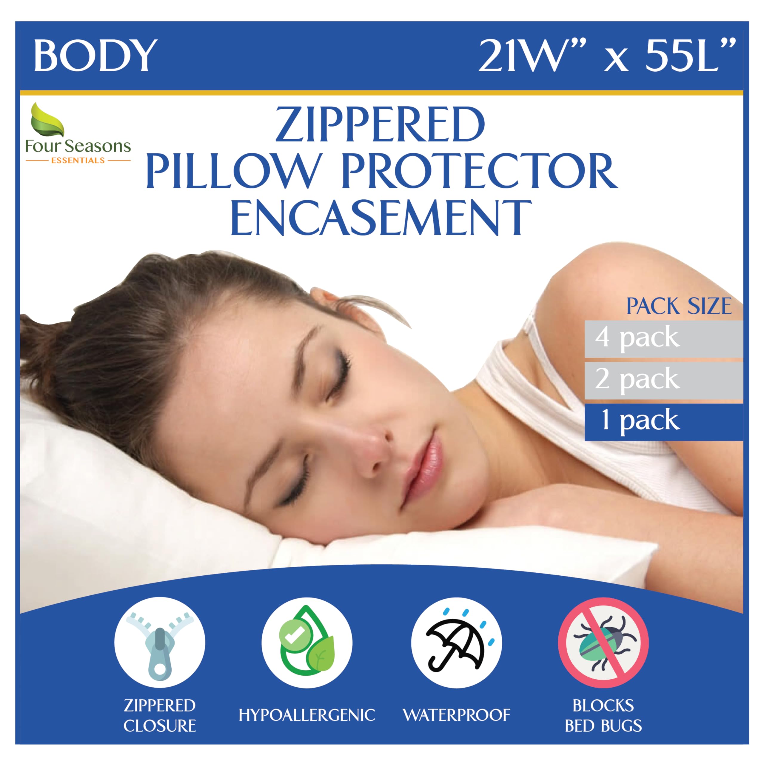 Photo 1 of Body Size Pillow Protector 21" W x 55" L – Waterproof Zippered Pillow Cover Hypoallergenic Dust Proof Pillowcase Encasement