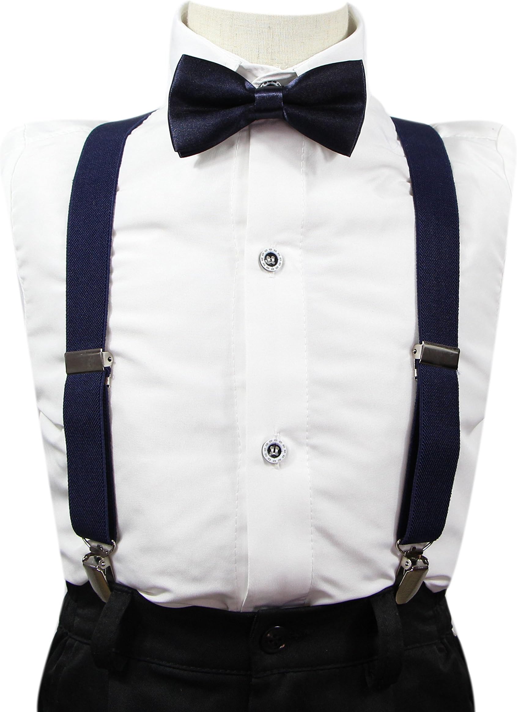 JAIFEI Boys Suspenders & Bow Tie Set (Elastic Adjustable-Strong Clips)